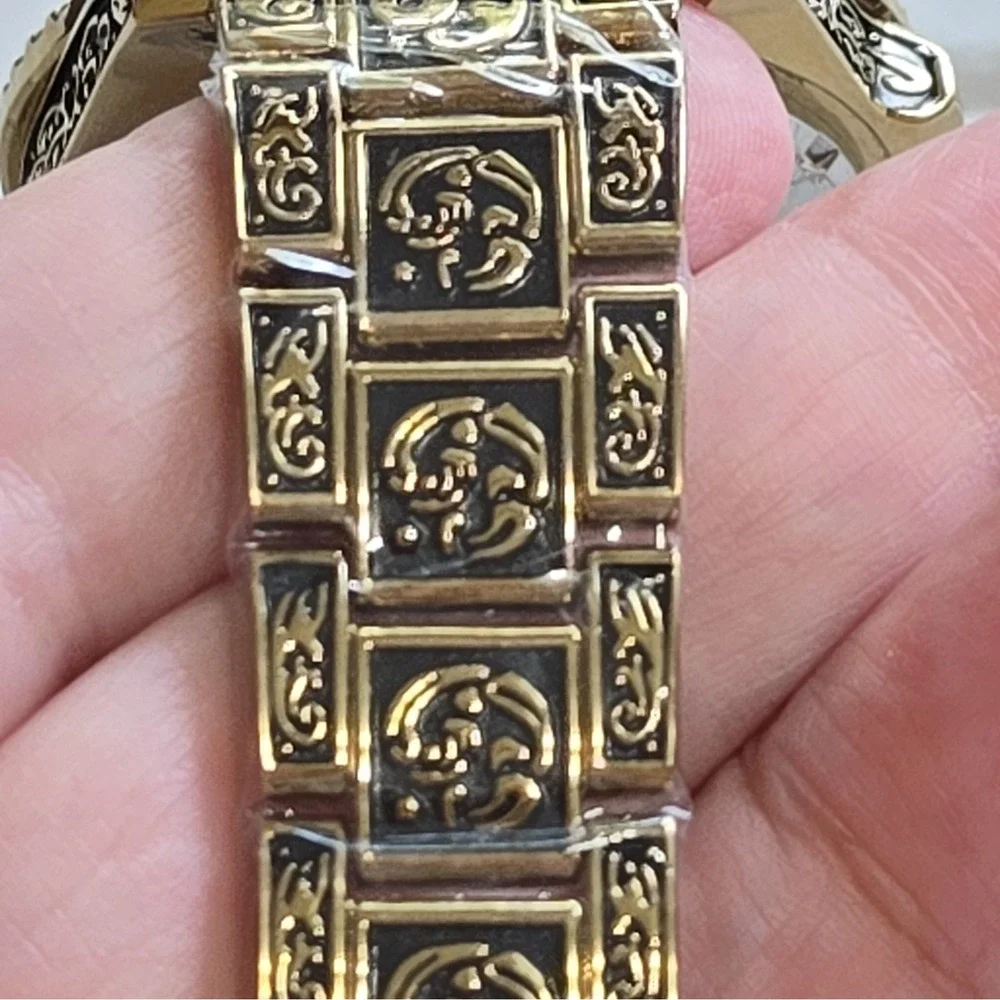 NWOB WLISTH Automatic Skeleton Watch. Gold/Black,SS Case & Strap.